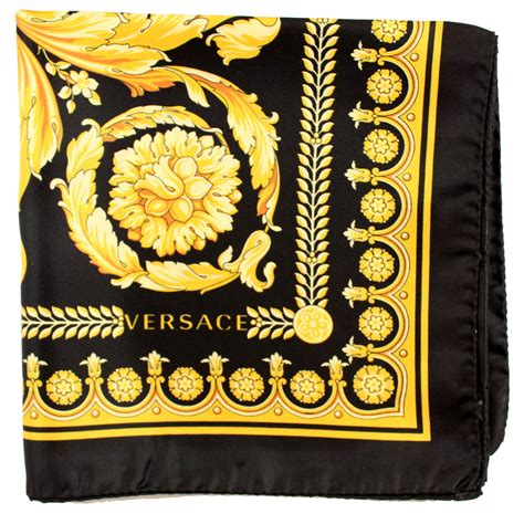 versace black and gold silk scarf|Versace scarf price.